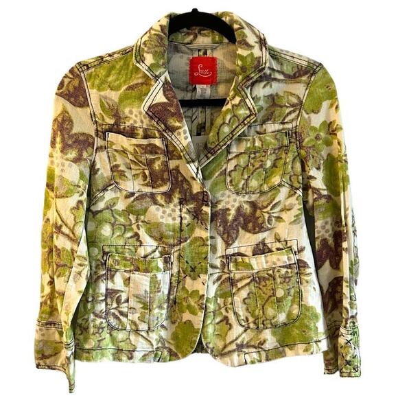 Lux Urban Outfitters Linen Cotton Jacket Floral Green Brown S NEW - Picture 1 of 5